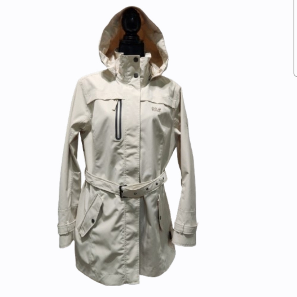JACK WOLFSKIN Long Off-White Hooded Belted Trench Coat (XL)